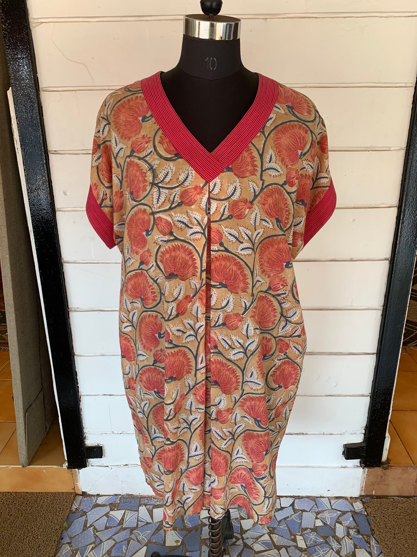 Orange Floral Hand Block Print Jaya Kaftan 1600