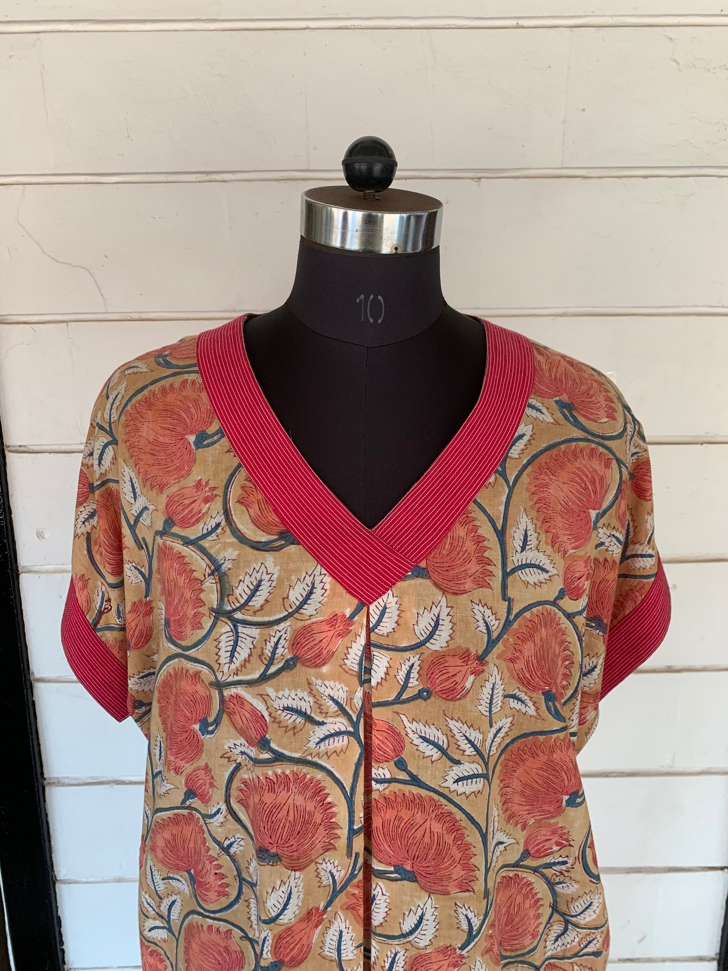 Orange Floral Hand Block Print Jaya Kaftan 1600