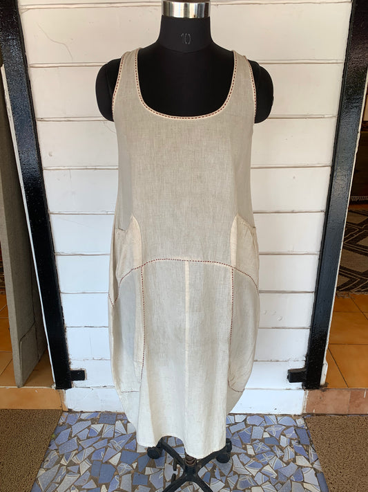 Off White Julia Dress with Maroon Kanta Stitches