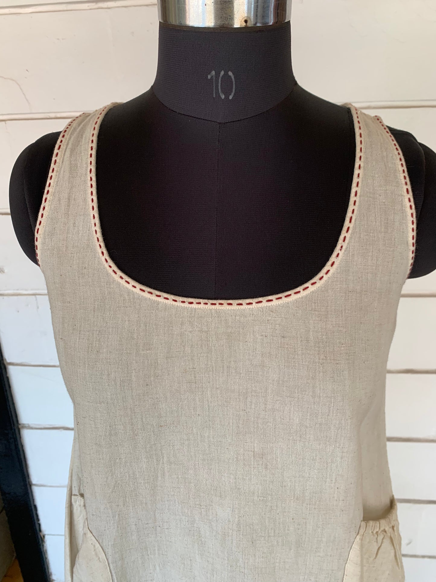 Off White Julia Dress with Maroon Kanta Stitches