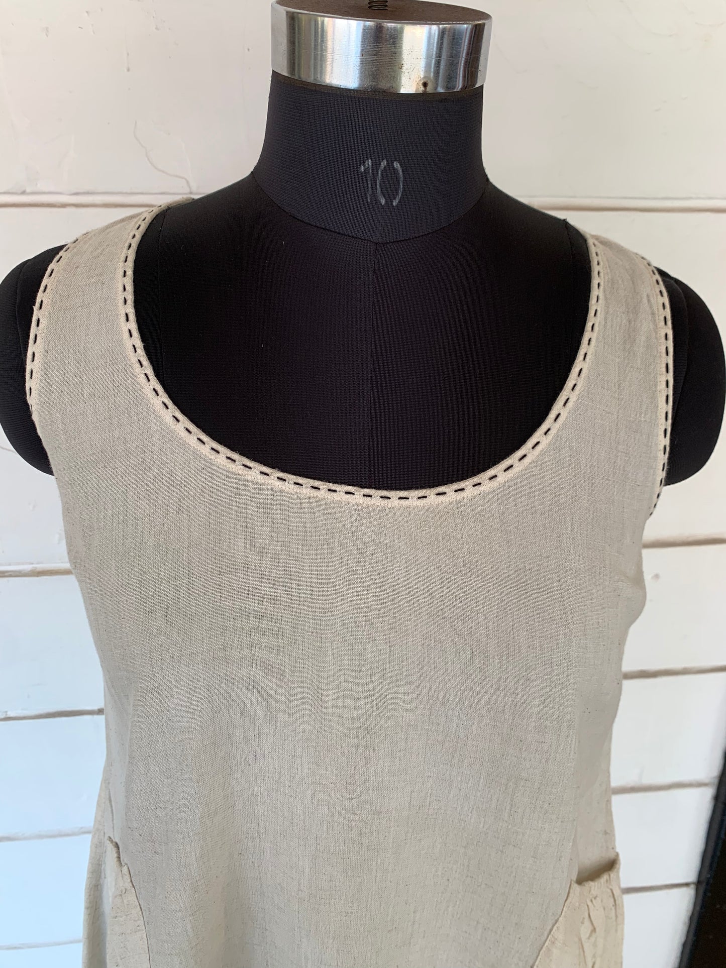 Off White Julia Dress with Black Kanta Stitches