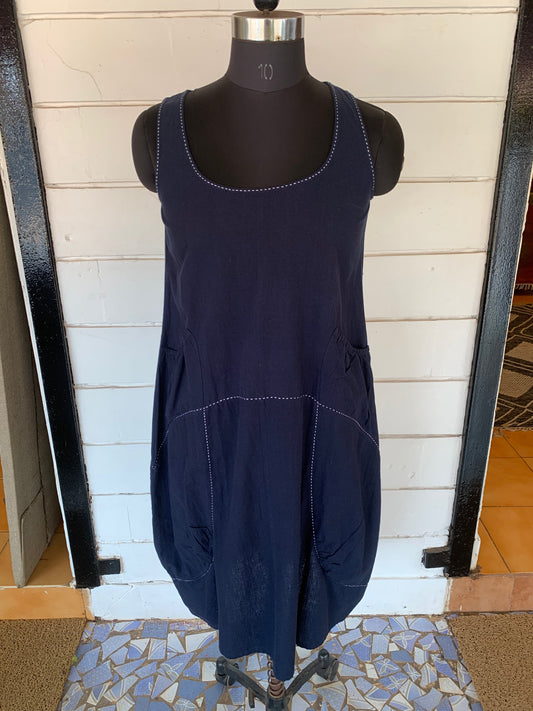 Navy Blue Julia Dress with White Kanta Stiches