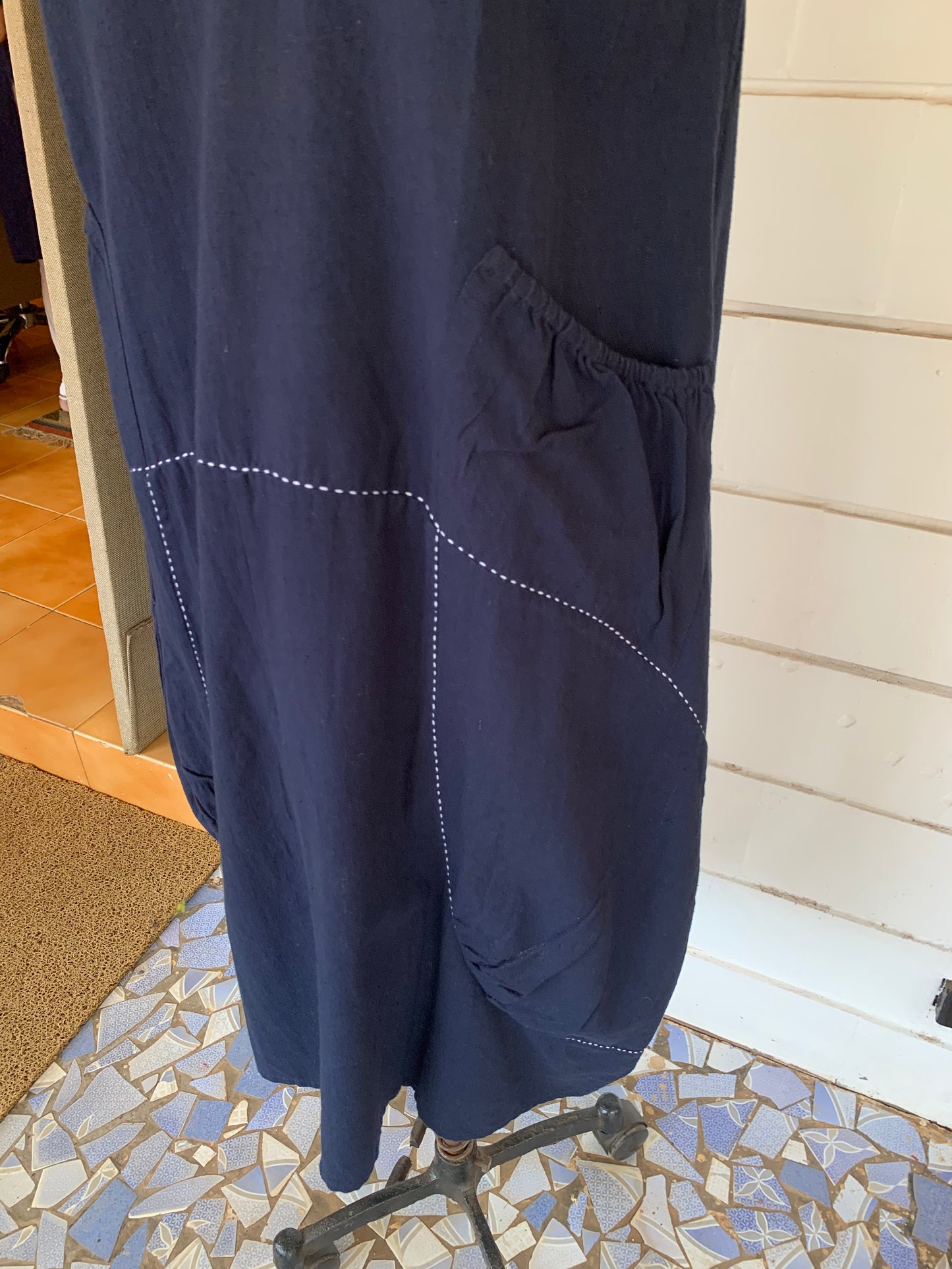 Navy Blue Julia Dress with White Kanta Stiches