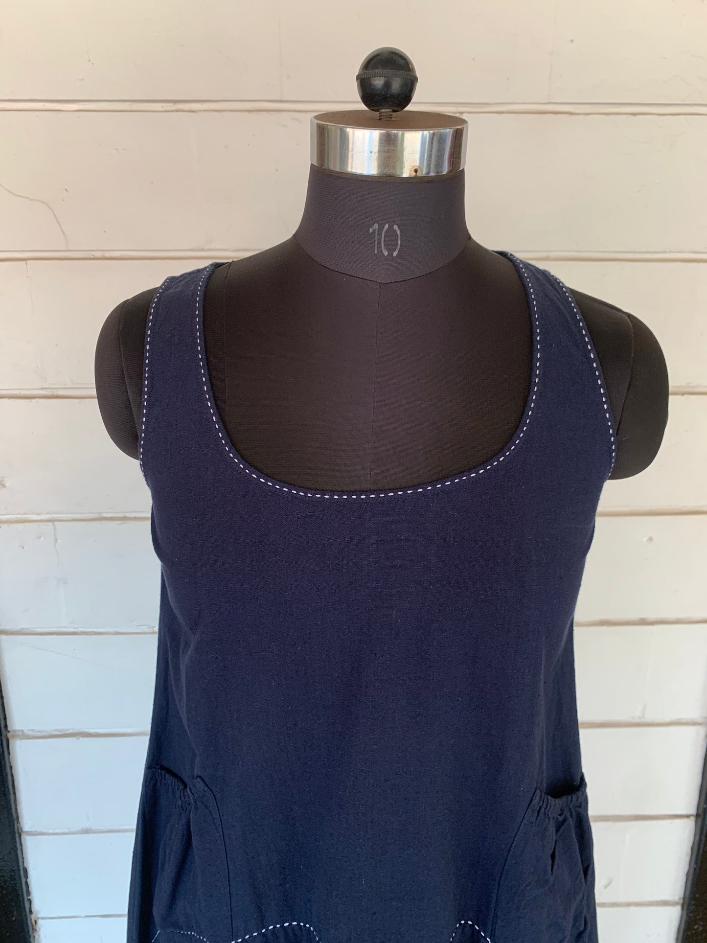 Navy Blue Julia Dress with White Kanta Stiches