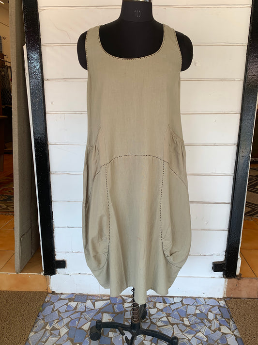 Beige Julia Dress with Red Kanta Stitches