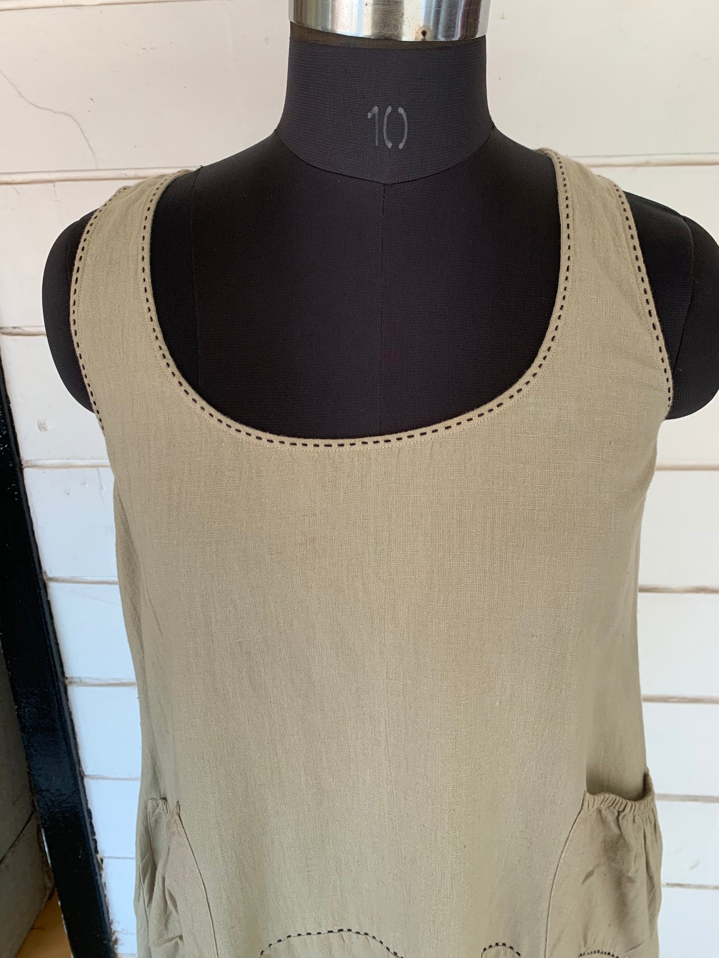 Beige Julia Dress with Red Kanta Stitches