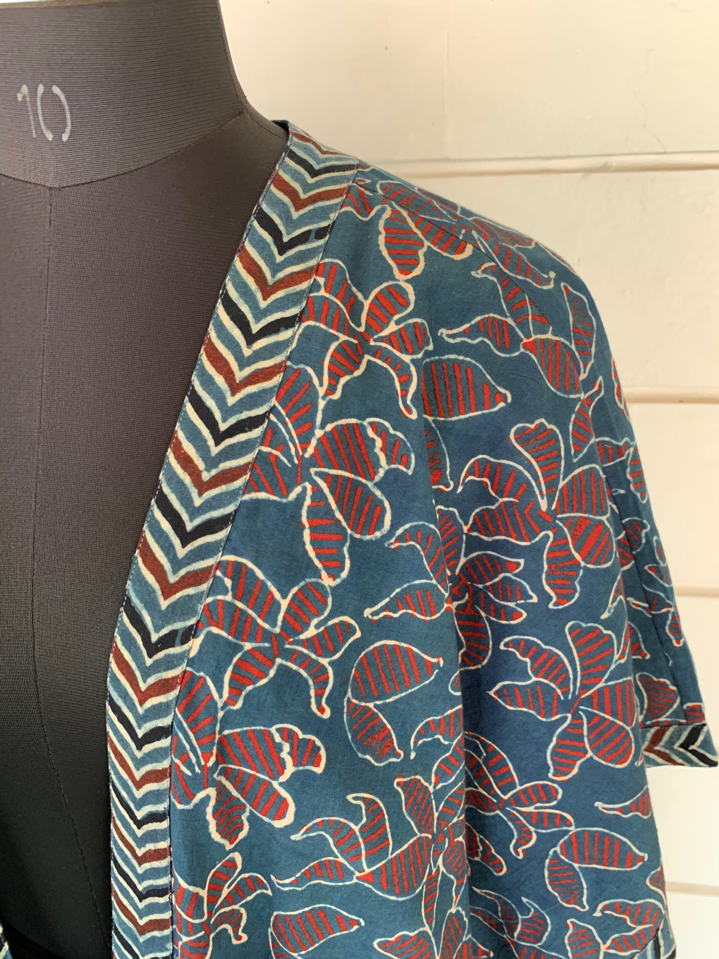 Blue Ajrakh Block Print Kimono Shrug with Pockets