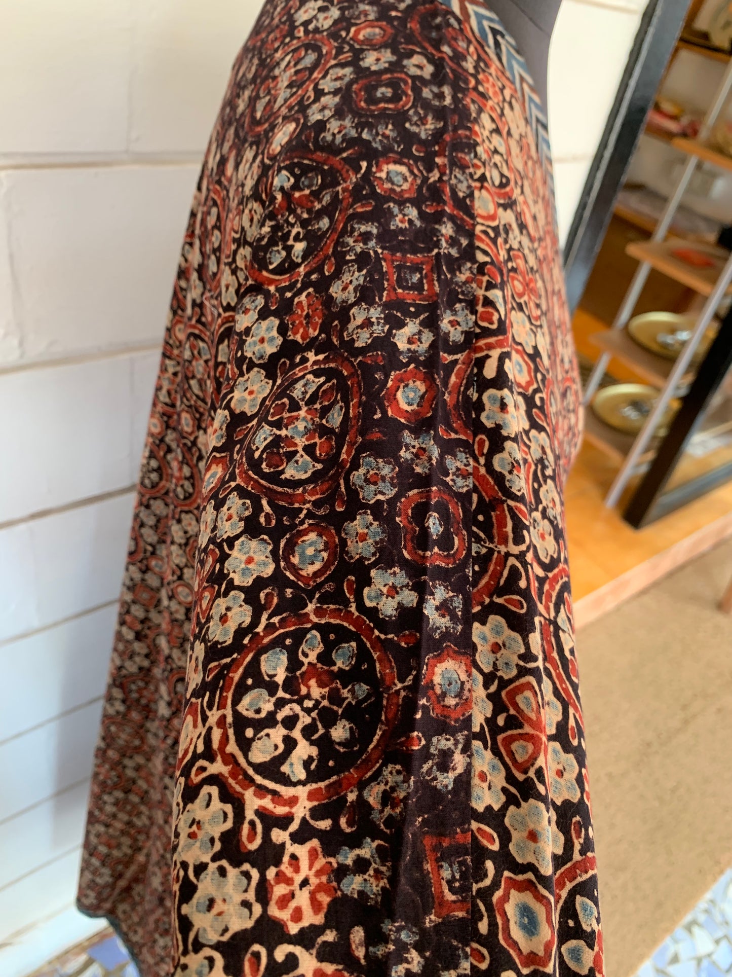 Red & Black Ajrakh Block Print Kimono Shrug with Pockets