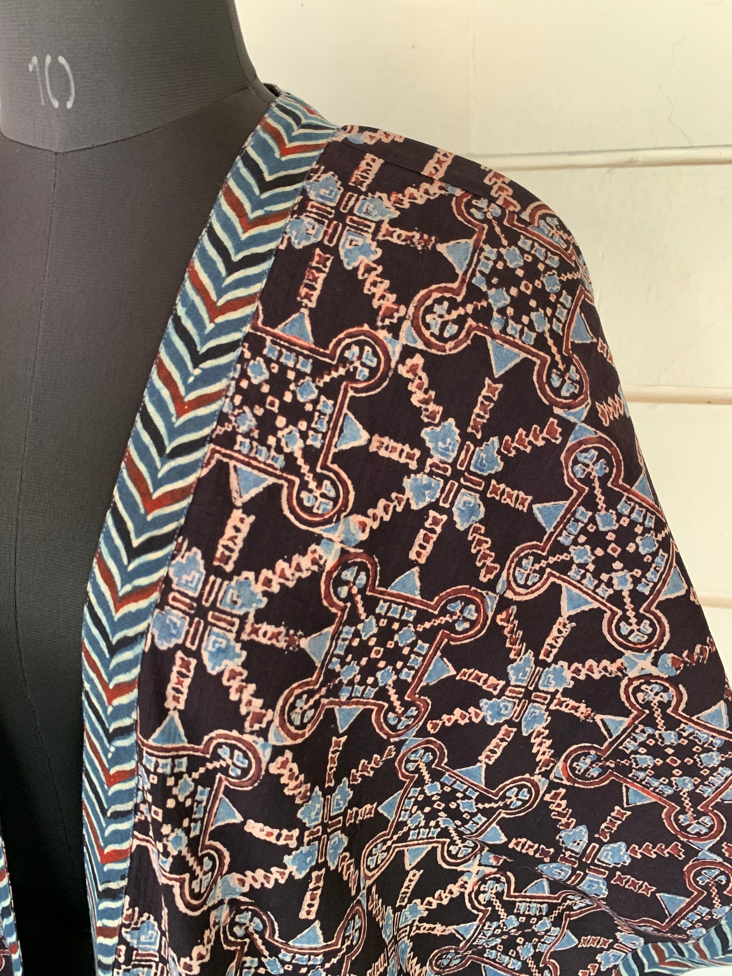 Black Ajrakh Block Print Kimono Shrug with Pockets