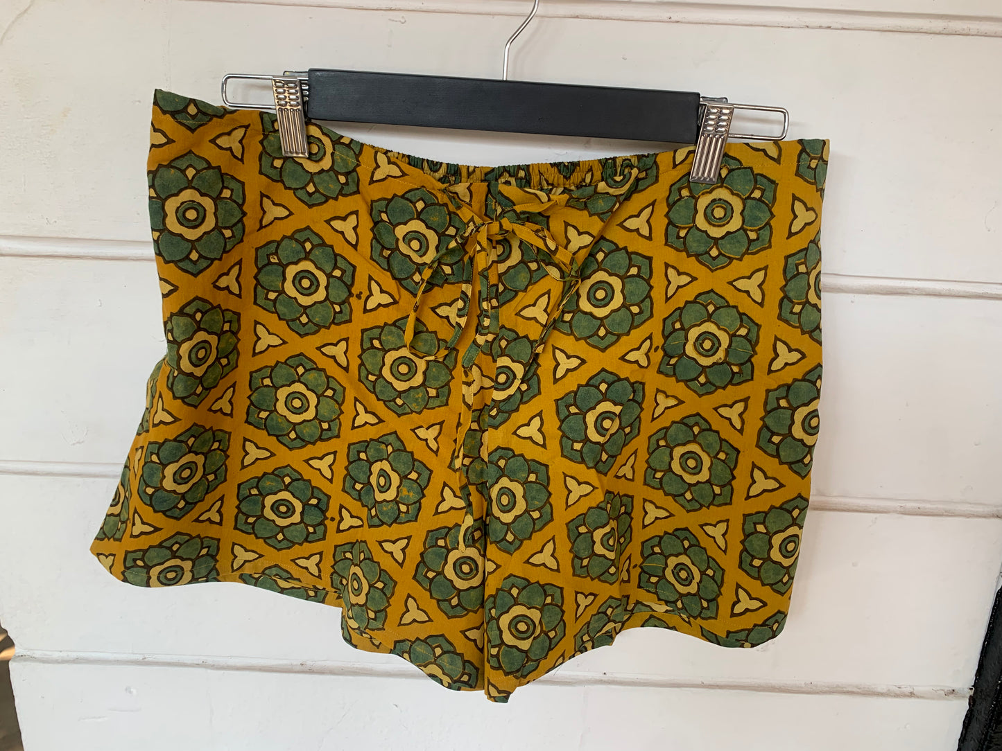 Yellow Geometric Hand Block Print Kochi Shorts