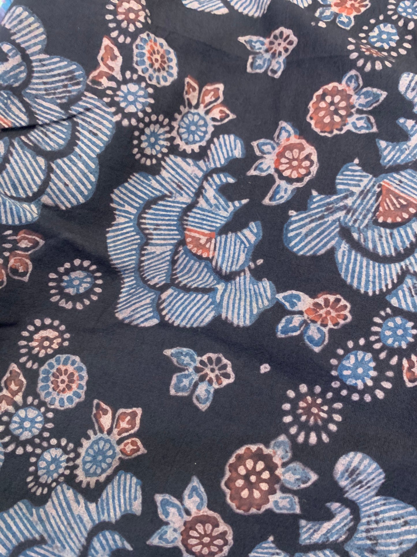 Black Floral Hand Block Print Kochi Shorts