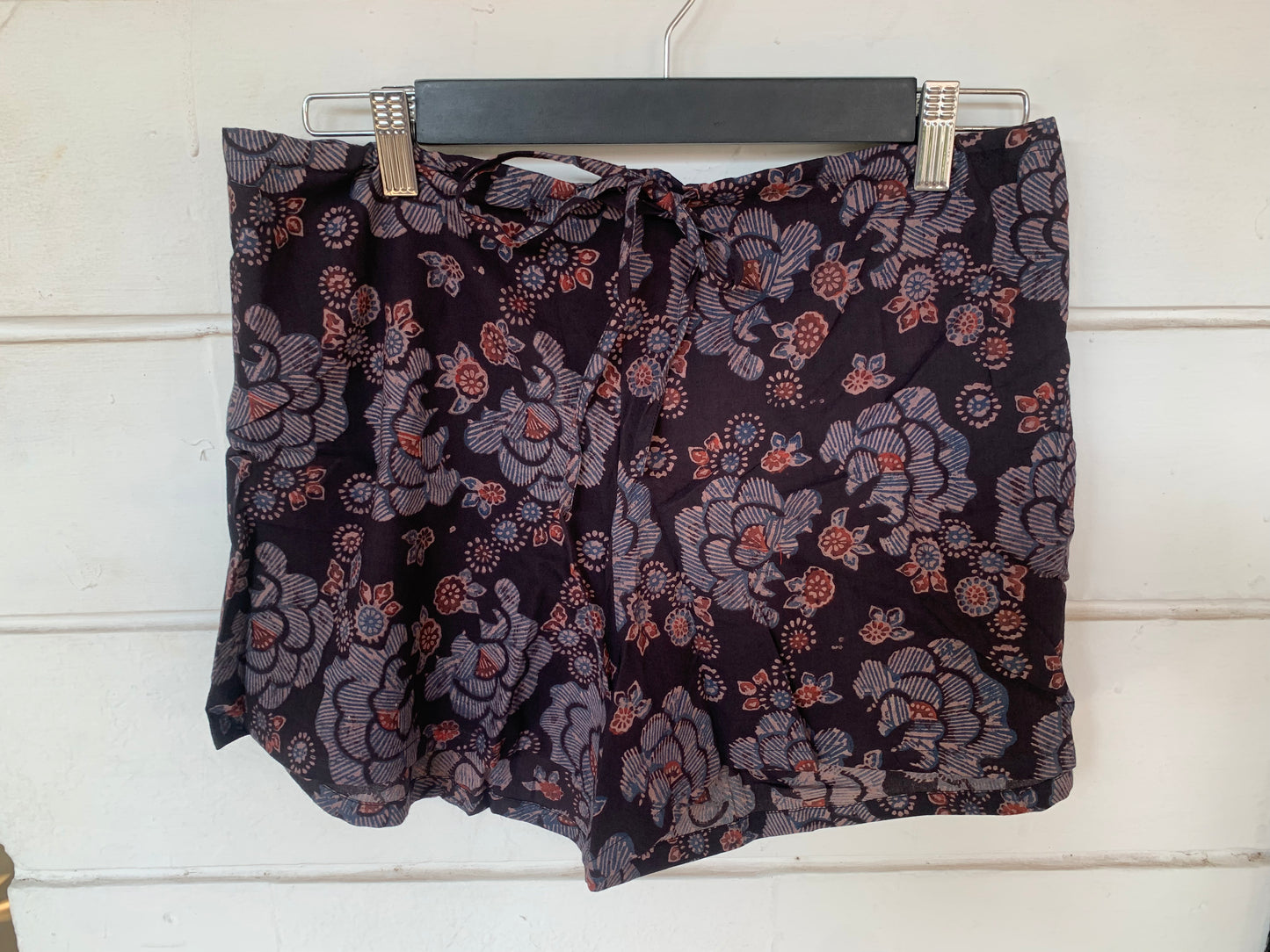 Black Floral Hand Block Print Kochi Shorts