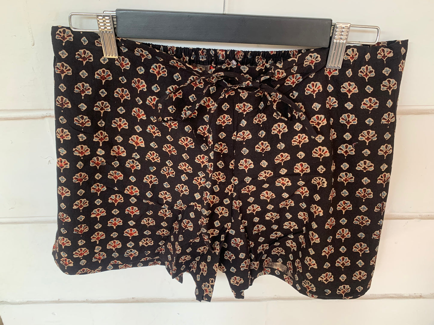 Black Small Floral Hand Block Print Kochi Shorts