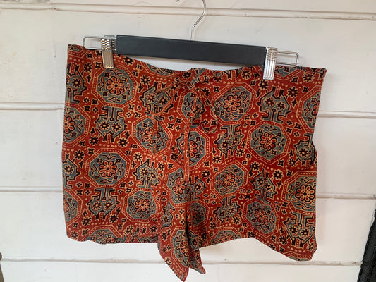 Red Geometric Floral Hand Block Print Kochi Shorts