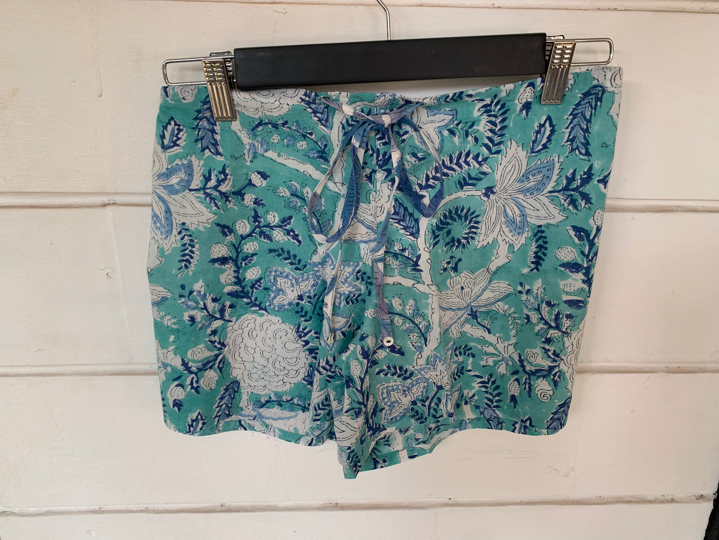 Blue and White Hand Block Print Kochi Shorts