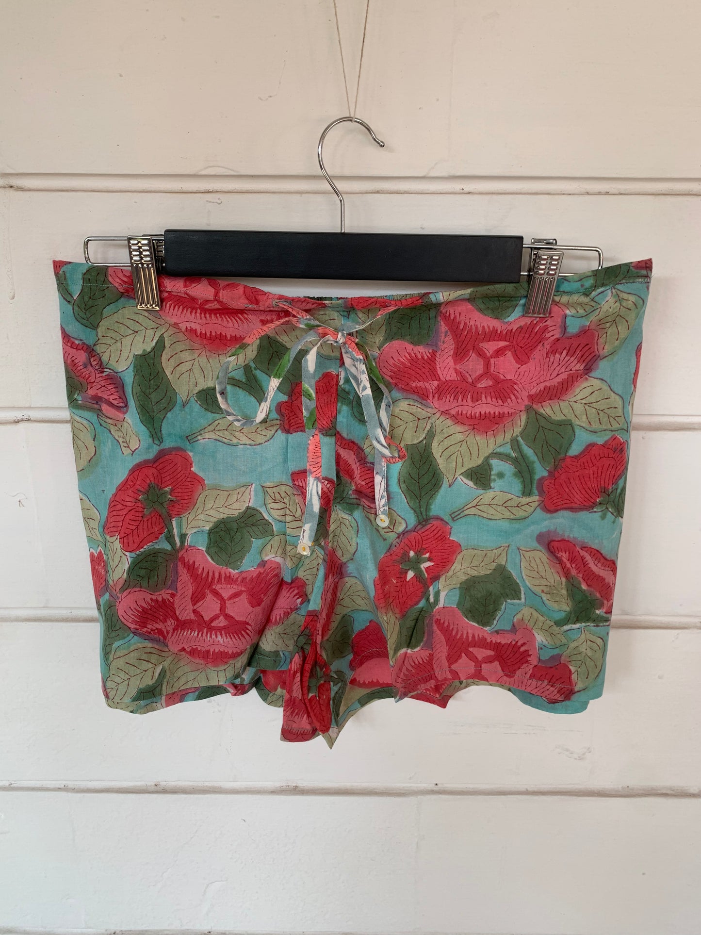 Red & Green Floral Hand Block Print Kochi Shorts