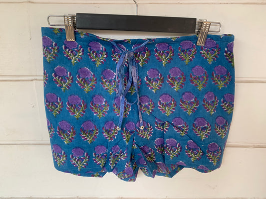 Blue & Purple Floral Hand Block Print Kochi Shorts