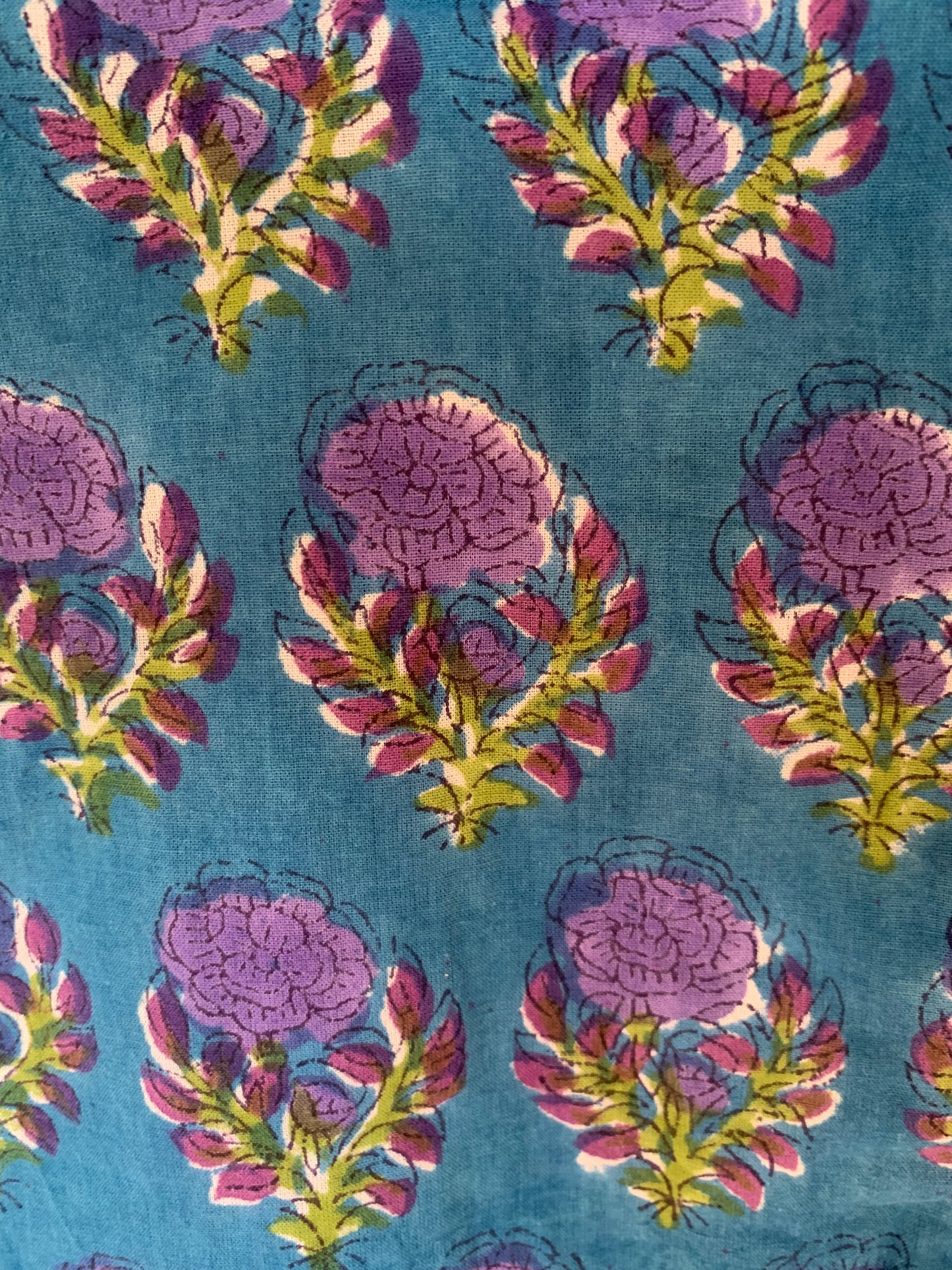 Blue & Purple Floral Hand Block Print Kochi Shorts