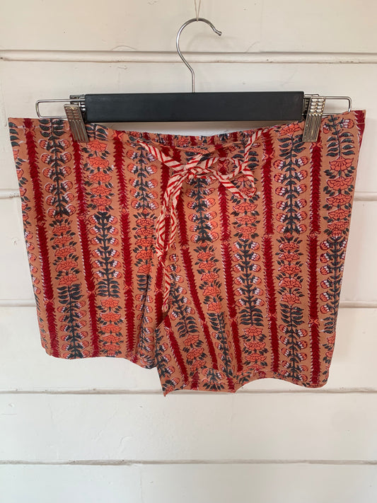 Orange Floral Hand Block Print Kochi Shorts