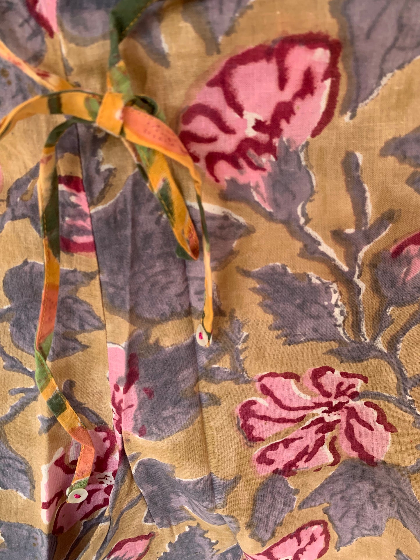 Tan & Pink Floral Hand Block Print Kochi Shorts