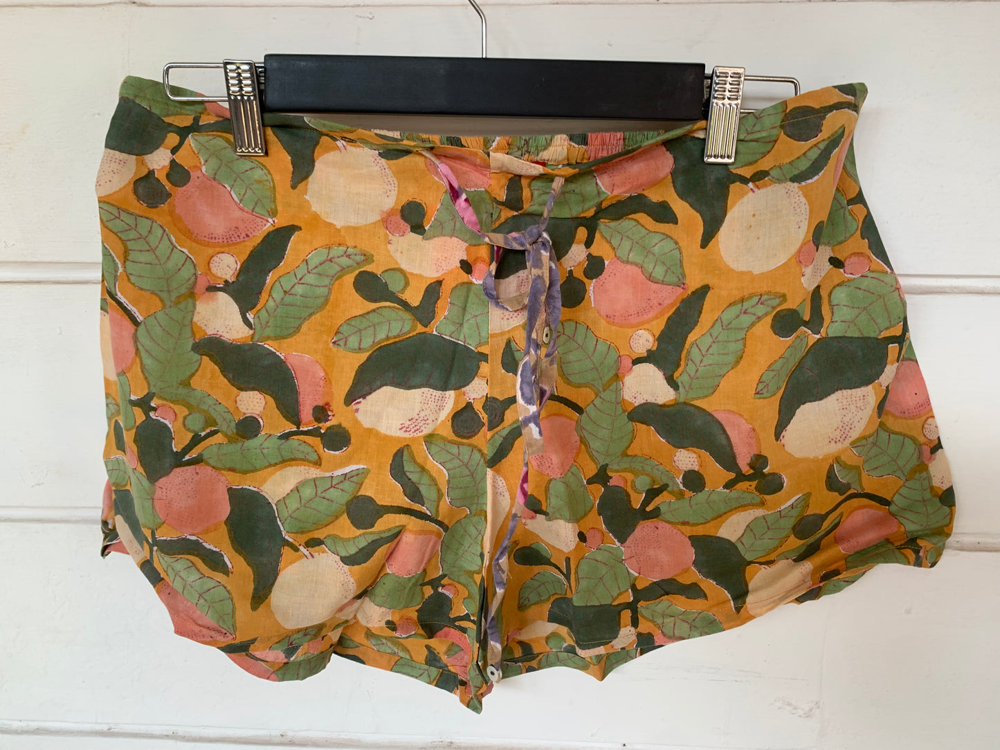 Yellow Floral Hand Block Print Kochi Shorts