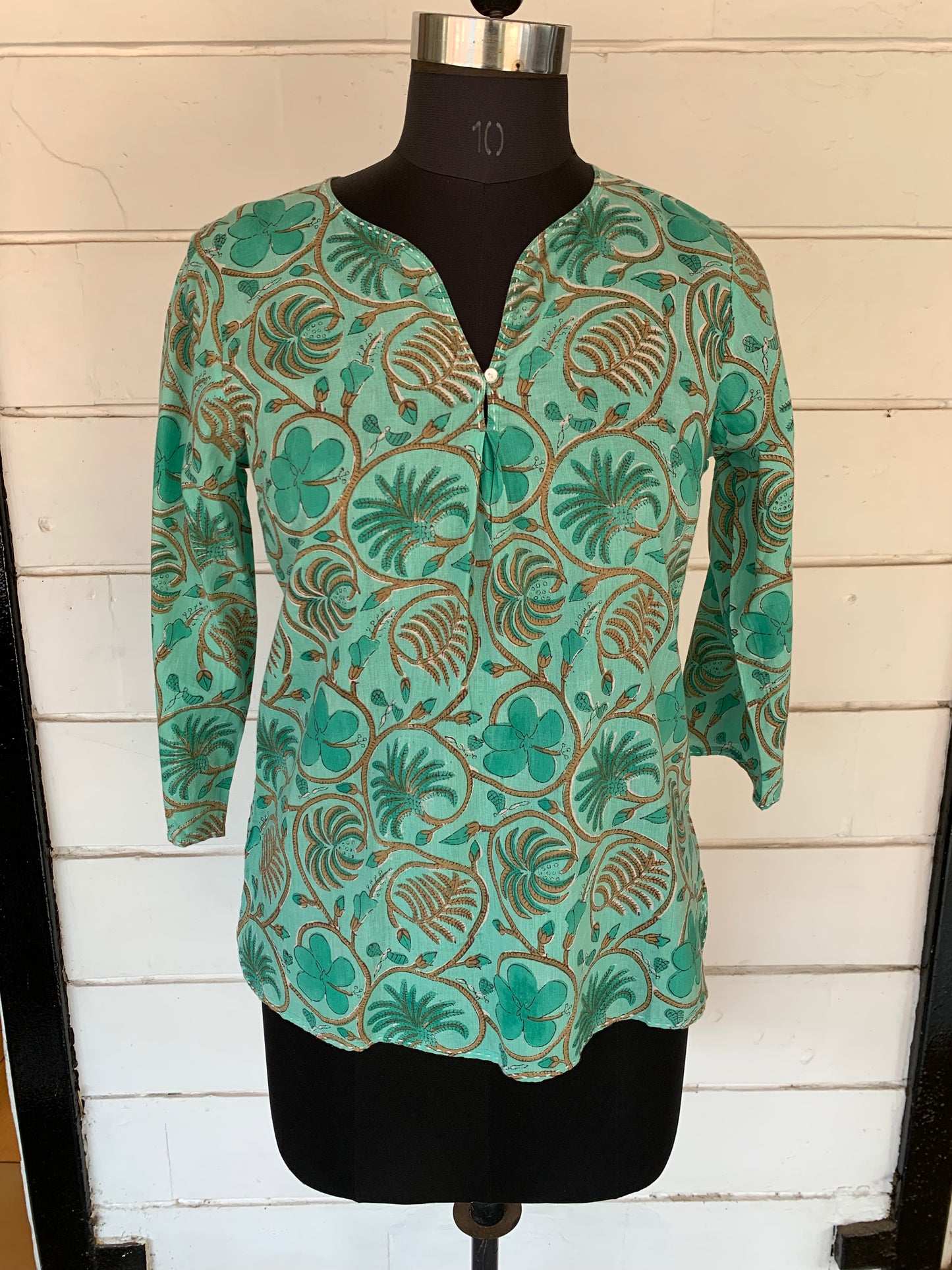 Green Hand Block Print Kurti Top