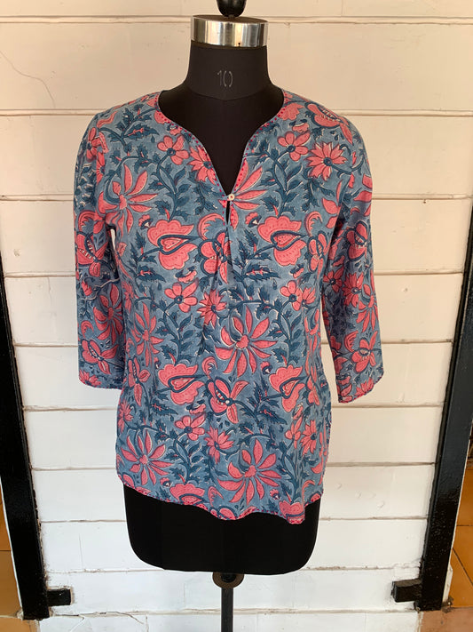 Pink Hand Block Print Kurti Top