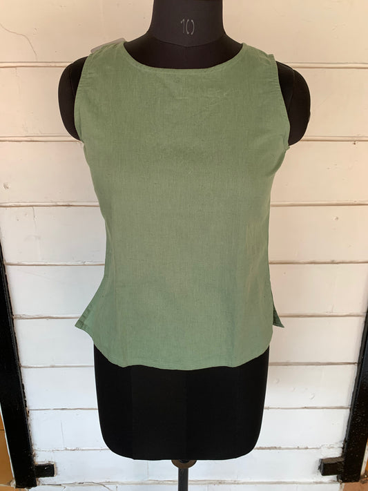 Sage Green Sleeveless Linen Top