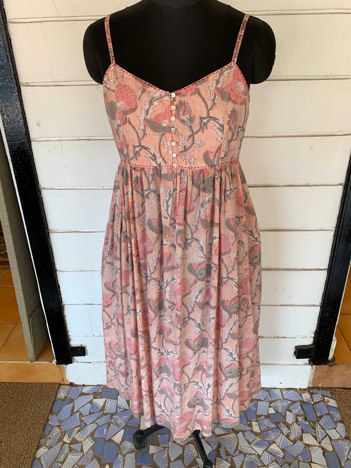 Pink & Grey Floral Block Print Mirza Dress 1345