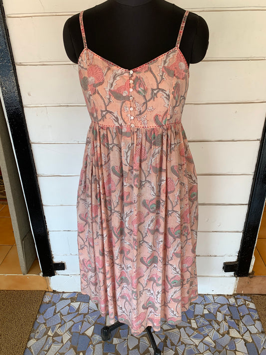 Pink & Grey Floral Block Print Mirza Dress 1345