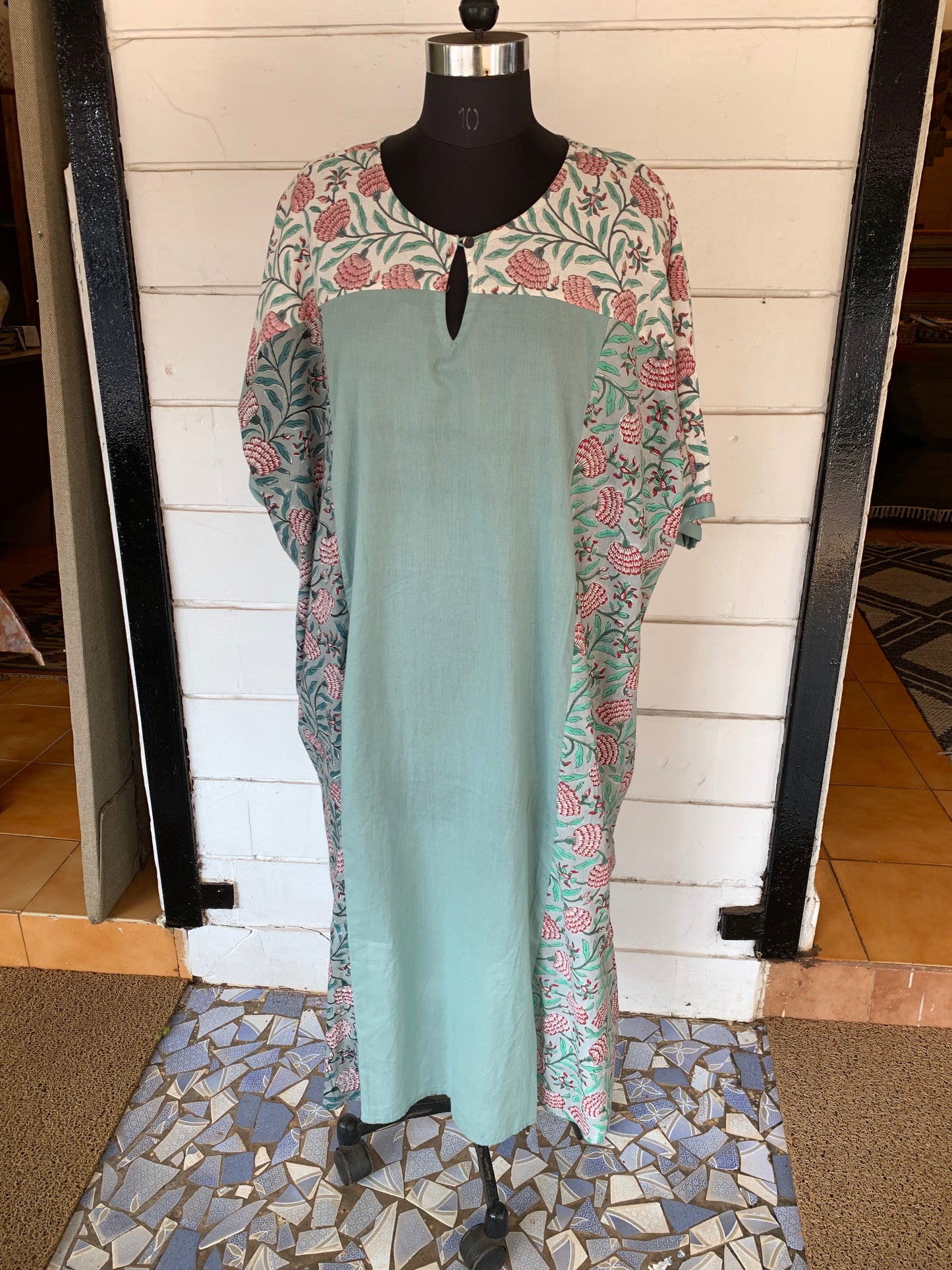 Floral Nandi Patch Dress | Denim and Floral Block Print