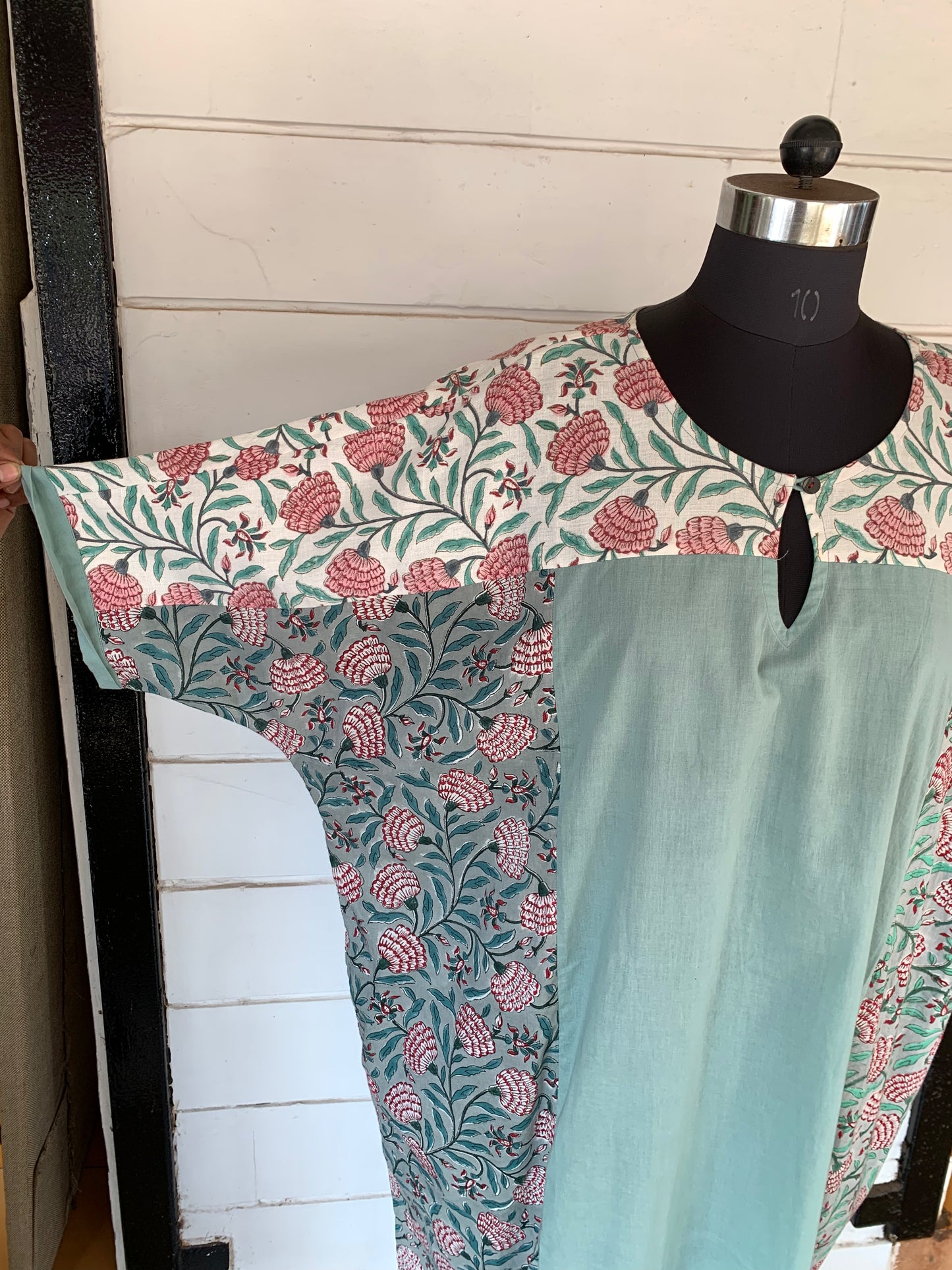 Floral Nandi Patch Dress | Denim and Floral Block Print