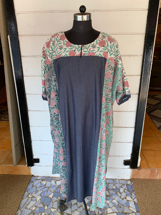 Floral Nandi Patch Dress | Denim and Floral Block Print