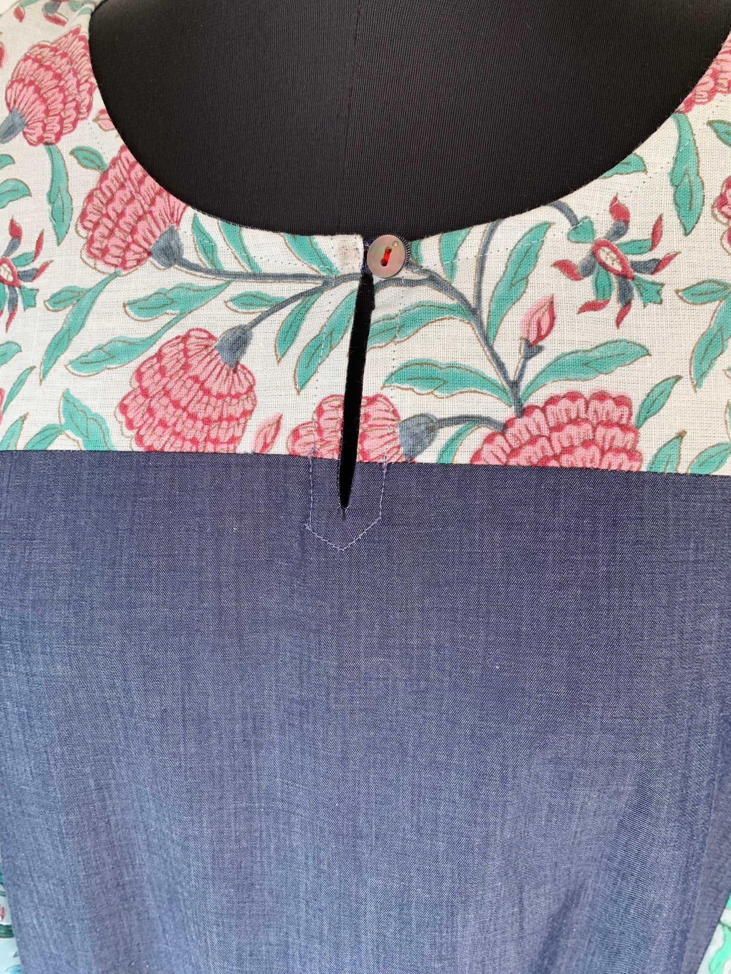 Floral Nandi Patch Dress | Denim and Floral Block Print