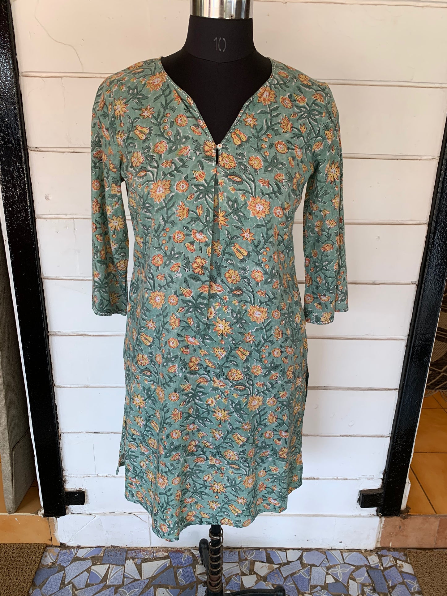 Green Floral Block Print Nishra Kurta 907