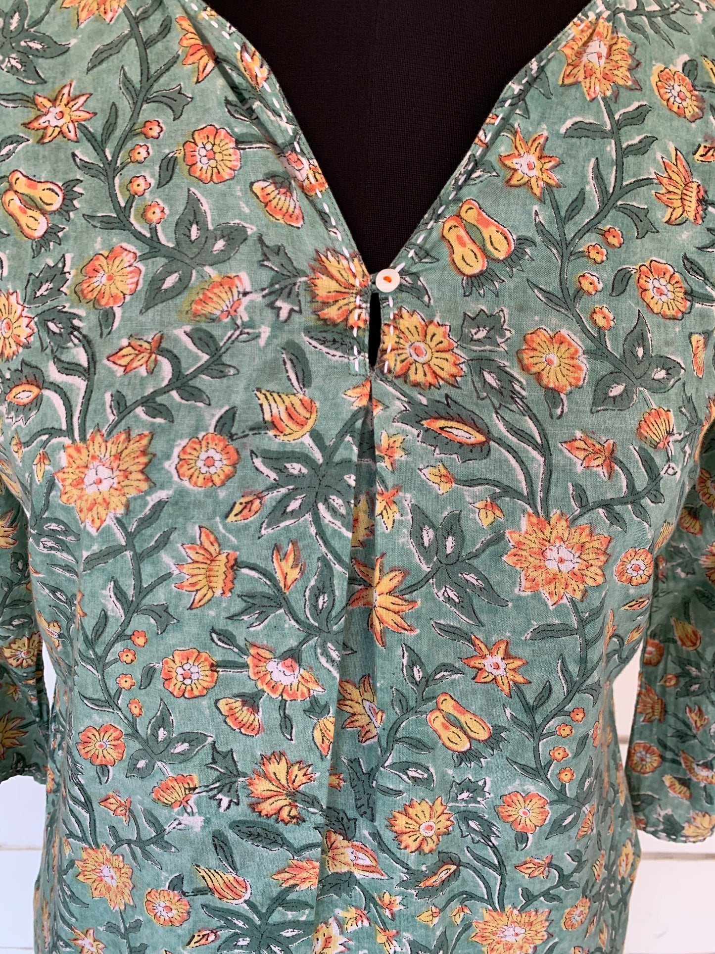 Green Floral Block Print Nishra Kurta 907