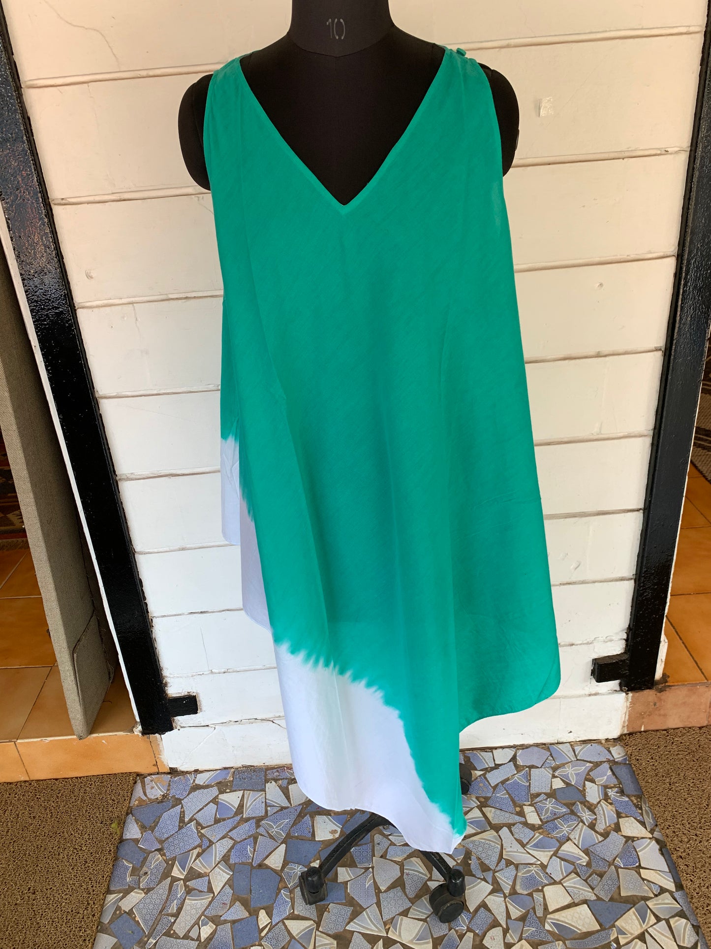 Green V-neck Ombré Dress