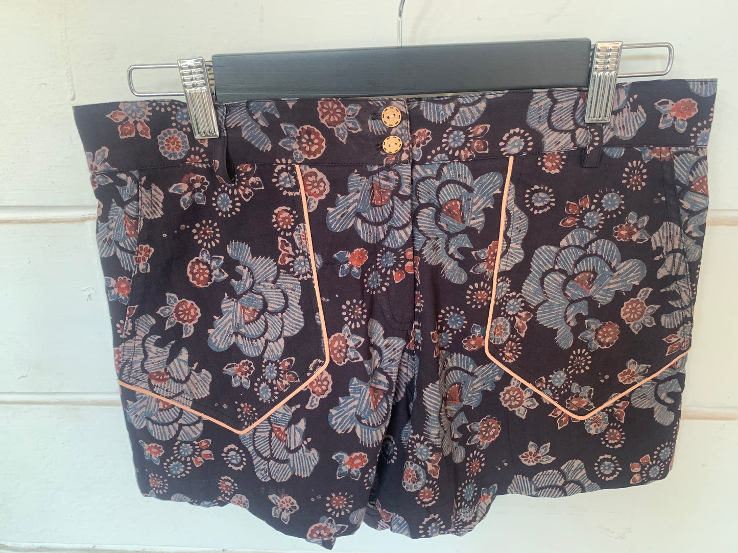 Black Floral Hand Block Print Palolem Shorts