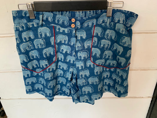Blue Elephant Floral Hand Block Print Palolem Shorts