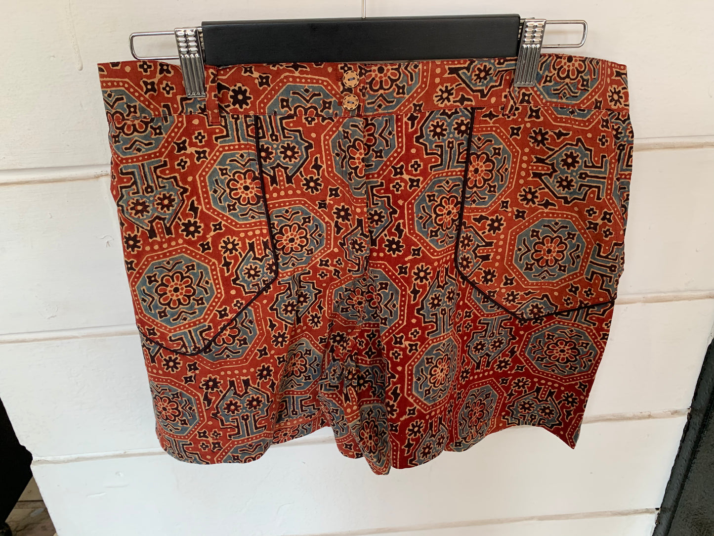 Orange Geometric Hand Block Print Palolem Shorts