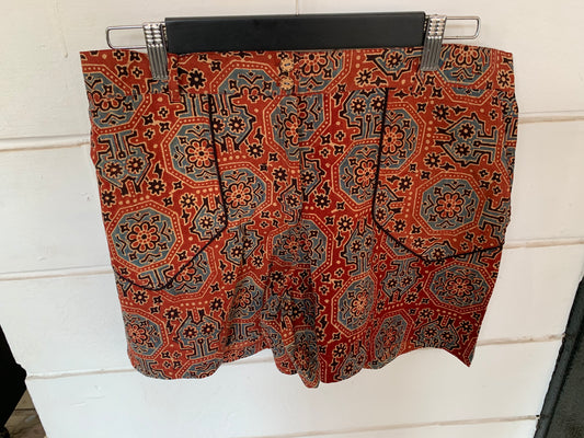 Orange Geometric Hand Block Print Palolem Shorts