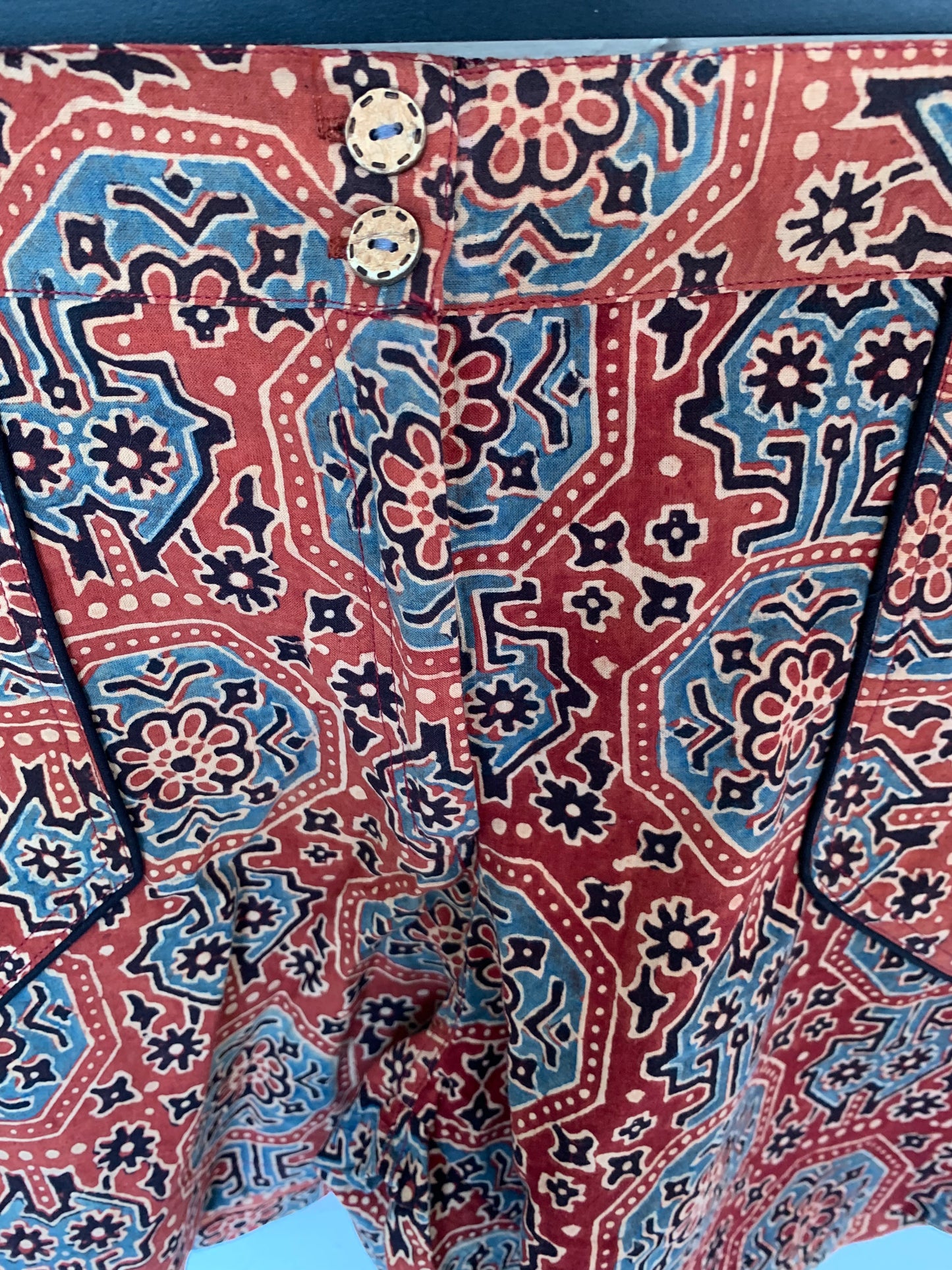 Orange Geometric Hand Block Print Palolem Shorts