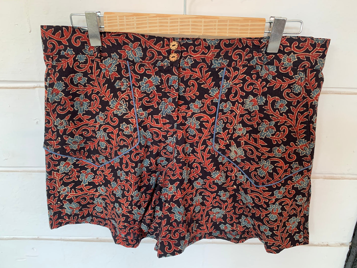 Black & Red Floral Hand Block Print Palolem Shorts