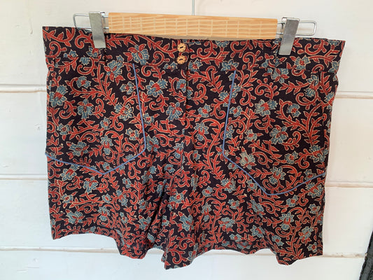 Black & Red Floral Hand Block Print Palolem Shorts