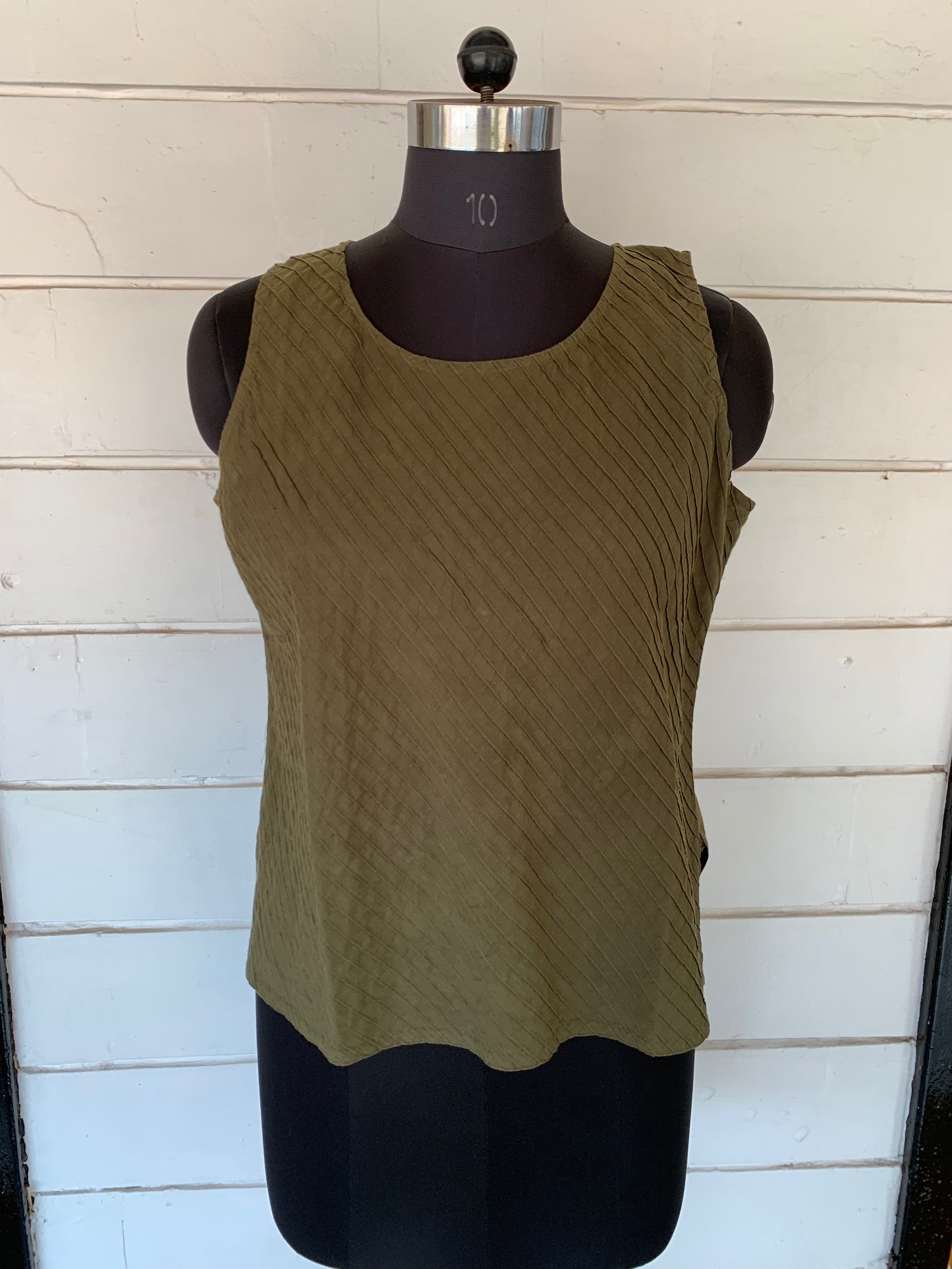 Sage Green Sleeveless Pintuck Top