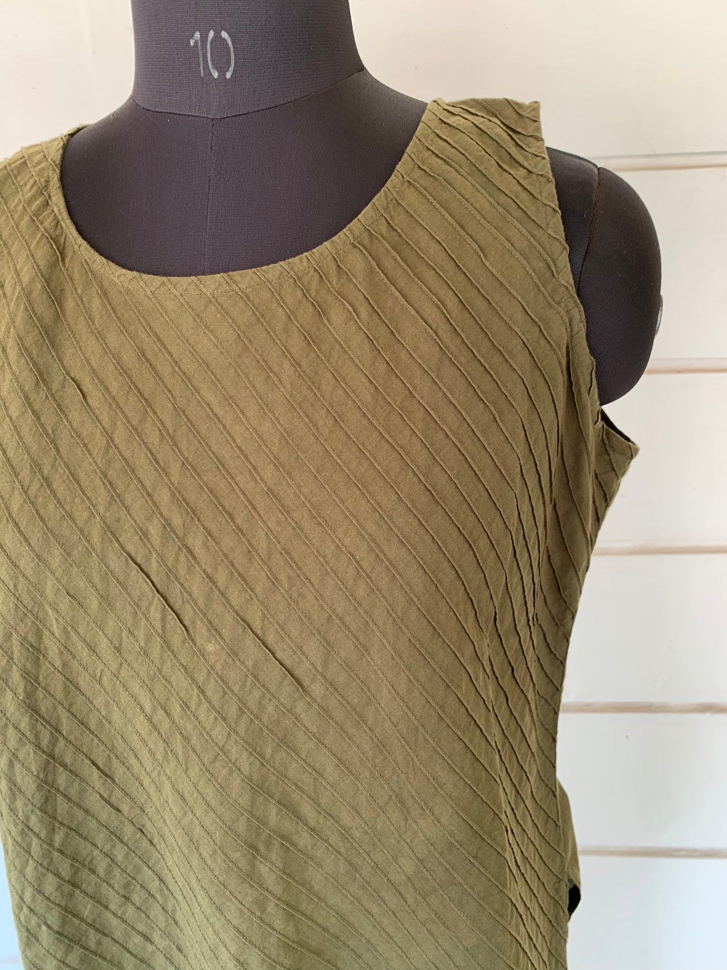 Sage Green Sleeveless Pintuck Top