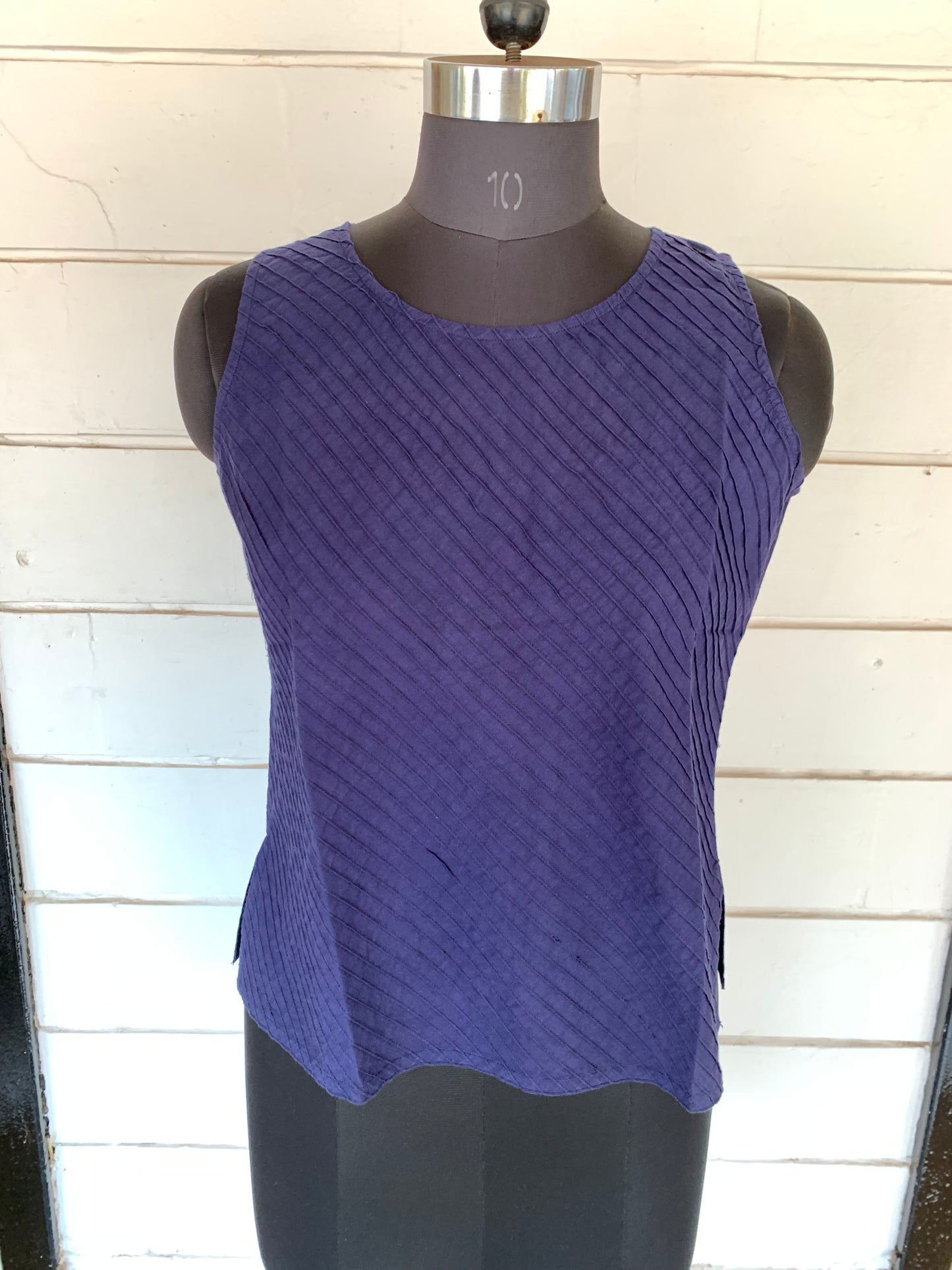 Blue Sleeveless Pintuck Top