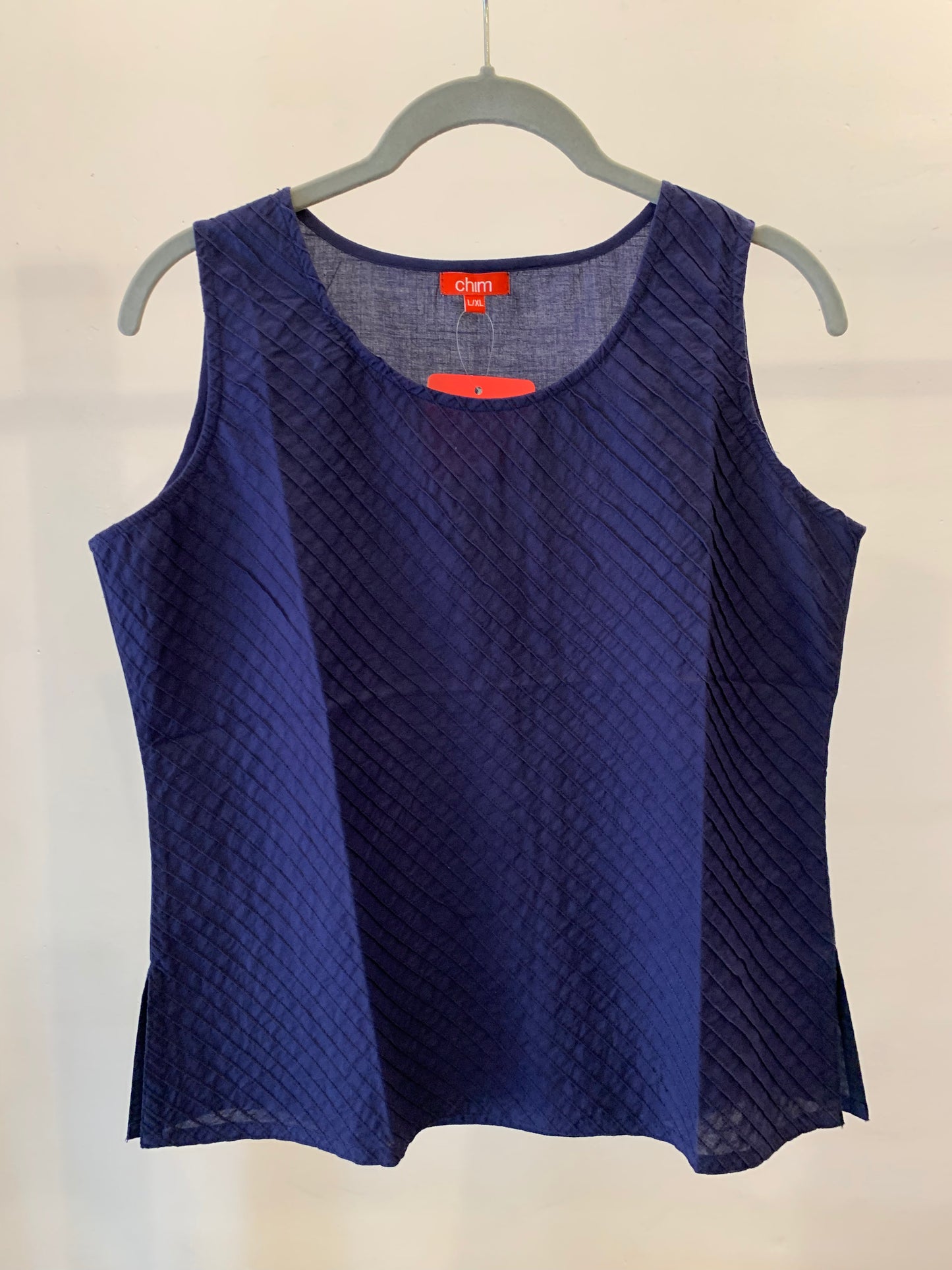 Blue Sleeveless Pintuck Top