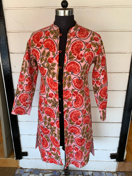 Red Pattern Quilted long jacket reversible 710