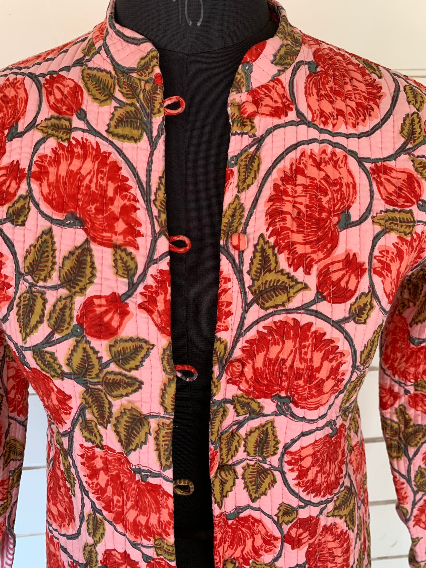 Red Pattern Quilted long jacket reversible 710